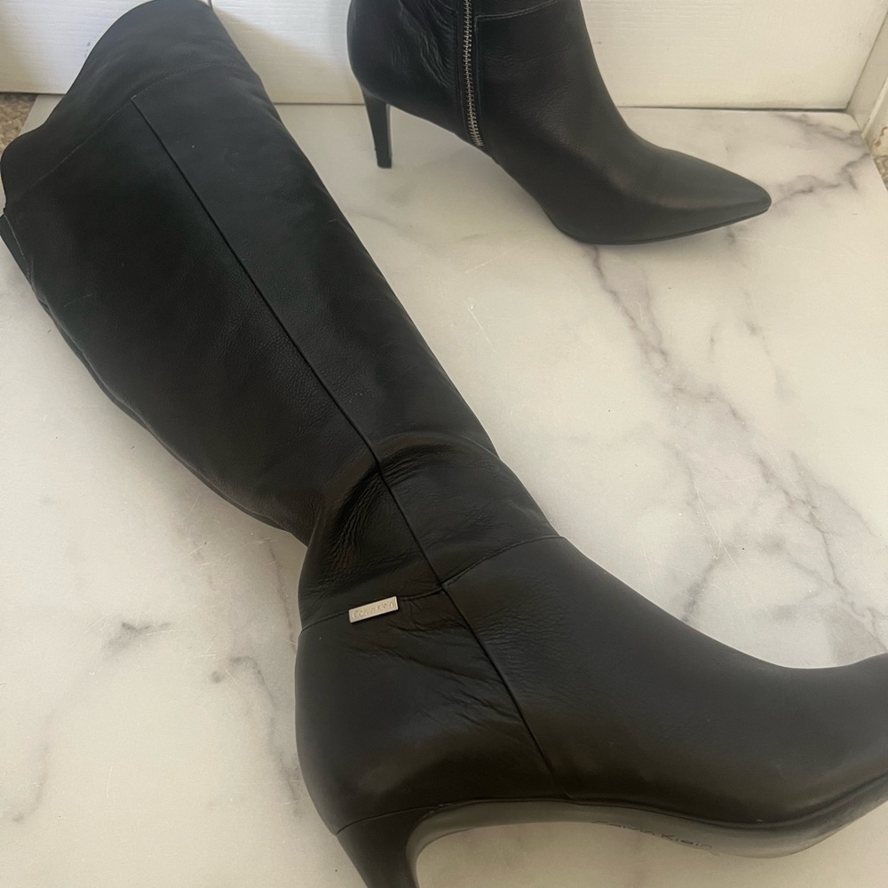 CK Black Leather Over the Knee-High Boots - Picture 3 of 5